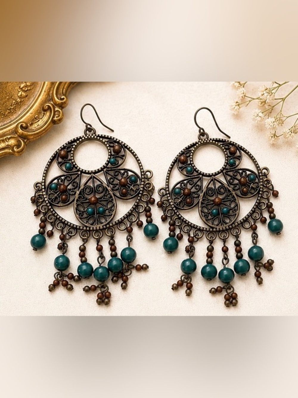 🖤💚Vintage Boho Filigree Statement Earrings🖤💚